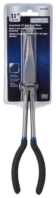 Vulcan JL-PR51100-15 Bent Nose Pliers, 11 in OAL, 7.5 cm Jaw Opening, Black Handle, Non-Slip Grip Handle, 3/4 in W Jaw