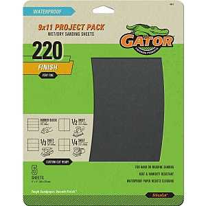 Gator SilicaCut 4474 Sanding Sheet, 11 in L, 9 in W, 220 Grit, Extra Fine, Silicon Carbide Abrasive