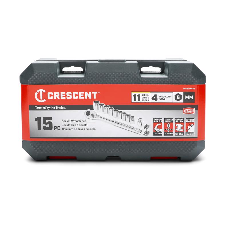Crescent 3/8 in. drive Metric 6 Point Mechanic's Tool Set 15 pc