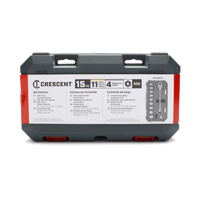 Crescent 3/8 in. drive Metric 6 Point Mechanic's Tool Set 15 pc