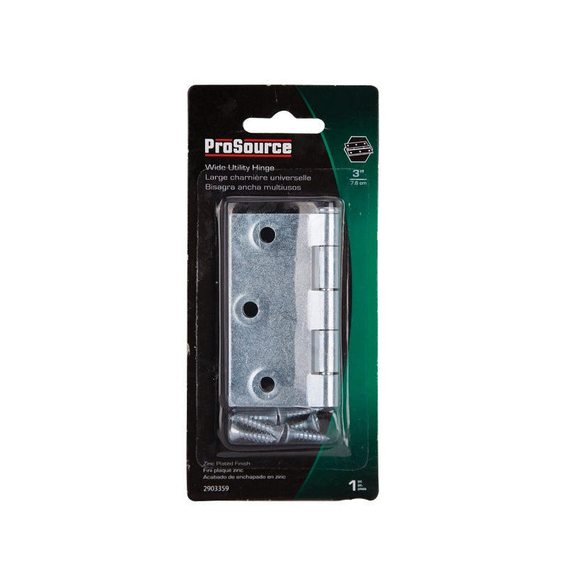 ProSource LR-040-PS Utility Hinge, Steel, Zinc, Removable Pin, 180 deg Range of Motion, Full Mortise Mounting, 50 lb