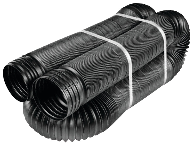 Amerimax 51110 Drain Pipe Tubing, Solid Flex, 4 in, PVC, Black, 25 ft L