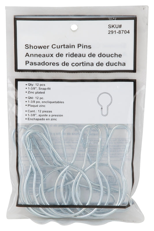 Simple Spaces PMB-007 Shower Curtain Pin, Snap-Fit, Zinc, Sliver, For: Shower Liners and Curtains