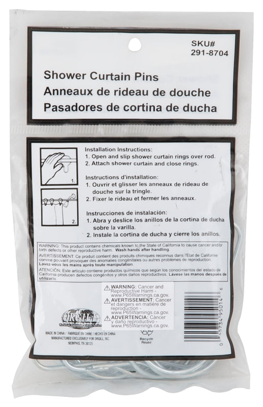 Simple Spaces PMB-007 Shower Curtain Pin, Snap-Fit, Zinc, Sliver, For: Shower Liners and Curtains