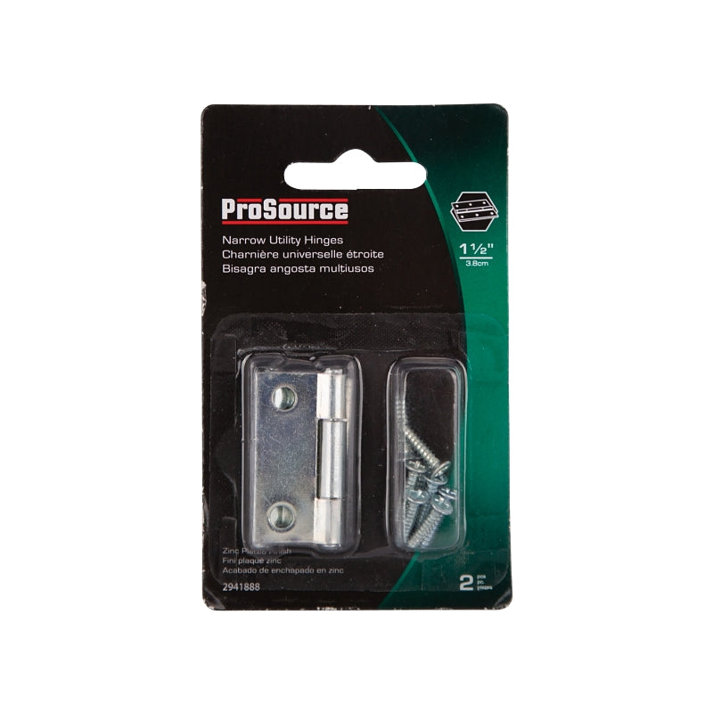 ProSource LR-048-PS Utility Hinge, 1-3/8 in H Door Leaf, 9/16 in W Door Leaf, 1.5 mm Thick Door Leaf, Steel, Zinc, 7 lb