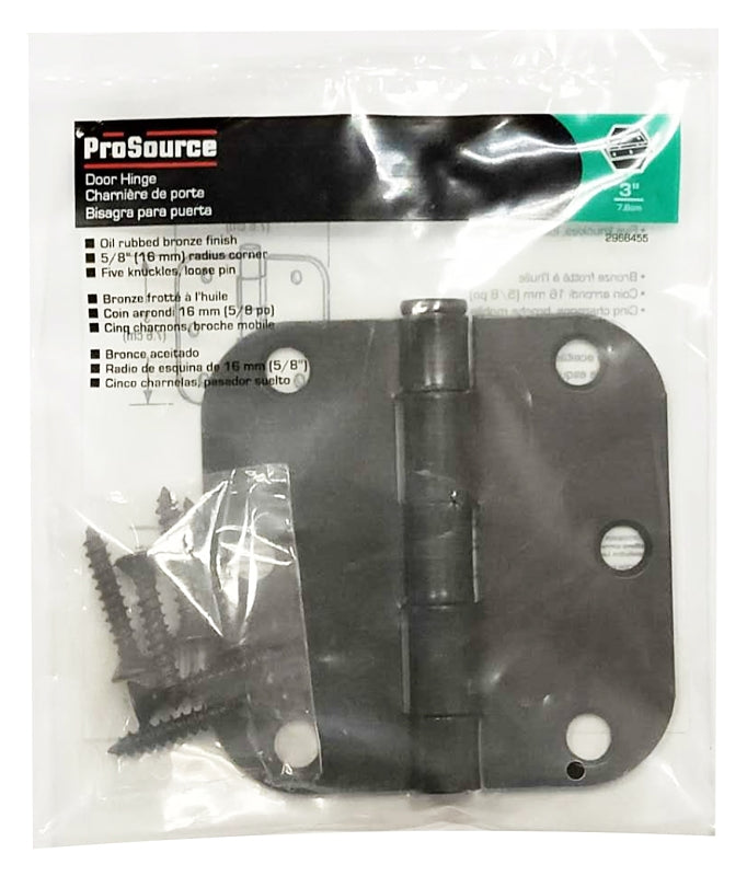ProSource LR-704-PS Door Hinge, Steel, Oil-Rubbed Bronze, Loose Pin, 180 deg Range of Motion, Screw Mounting