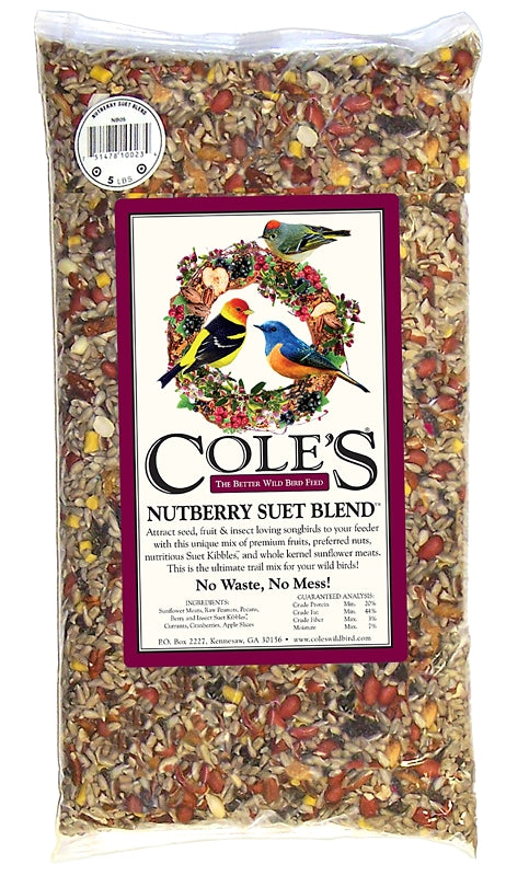Cole's Nutberry Suet Blend NB20 Sunflower Meats Blended Bird Seed, 20 lb, Bag, Pack of 2