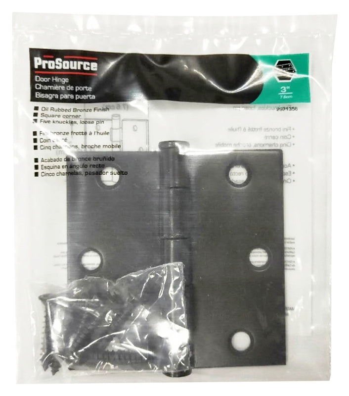 ProSource LR-706-PS Square Corner Door Hinge, 3 in H Door Leaf, 1-1/4 in W Door Leaf, 2.2 mm Thick Door Leaf, 3 x 3 in