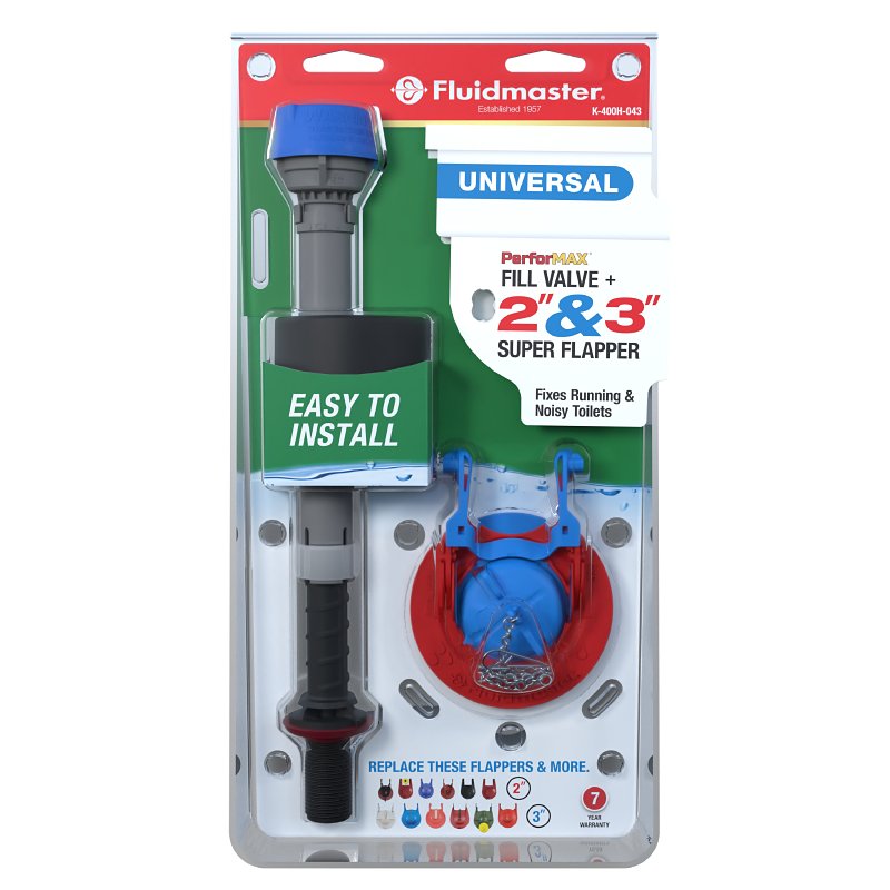 Fluidmaster PerforMAX Series K-400H-043-T4 Fill Valve and Flapper Kit, Plastic/Rubber Body, Multi-Color