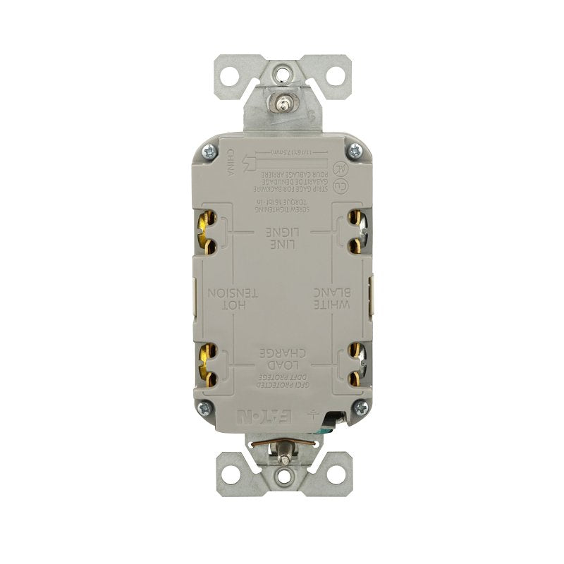 Eaton TRGF15LA Self-Test GFCI Receptacle, 125 V, 15 A, NEMA: NEMA 5-15R, Back, Side Wiring, Light Almond