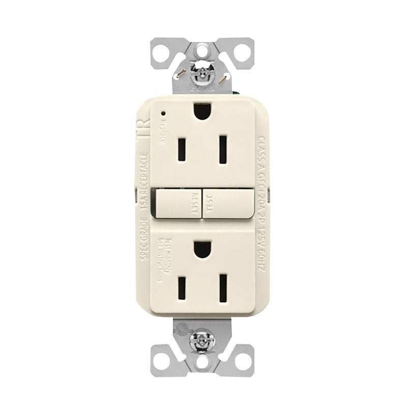 Eaton TRGF15LA Self-Test GFCI Receptacle, 125 V, 15 A, NEMA: NEMA 5-15R, Back, Side Wiring, Light Almond