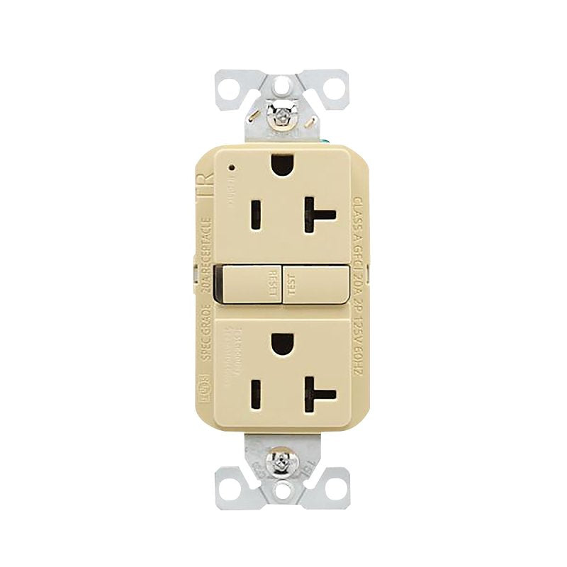 Eaton TRGF20V Tamper-Resistant Self-Test GFCI Receptacle, 125 V, 20 A, NEMA: NEMA 5-20R, Back, Side Wiring, Ivory
