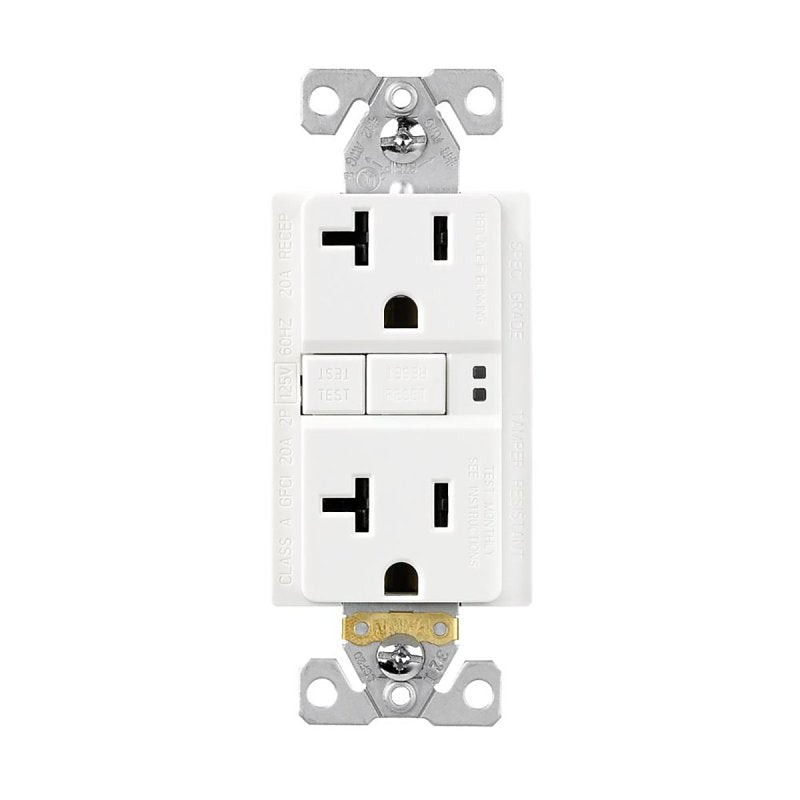 Eaton TRGF20W Tamper-Resistant Self-Test GFCI Receptacle, 125 V, 20 A, NEMA: NEMA 5-20R, Back, Side Wiring, White