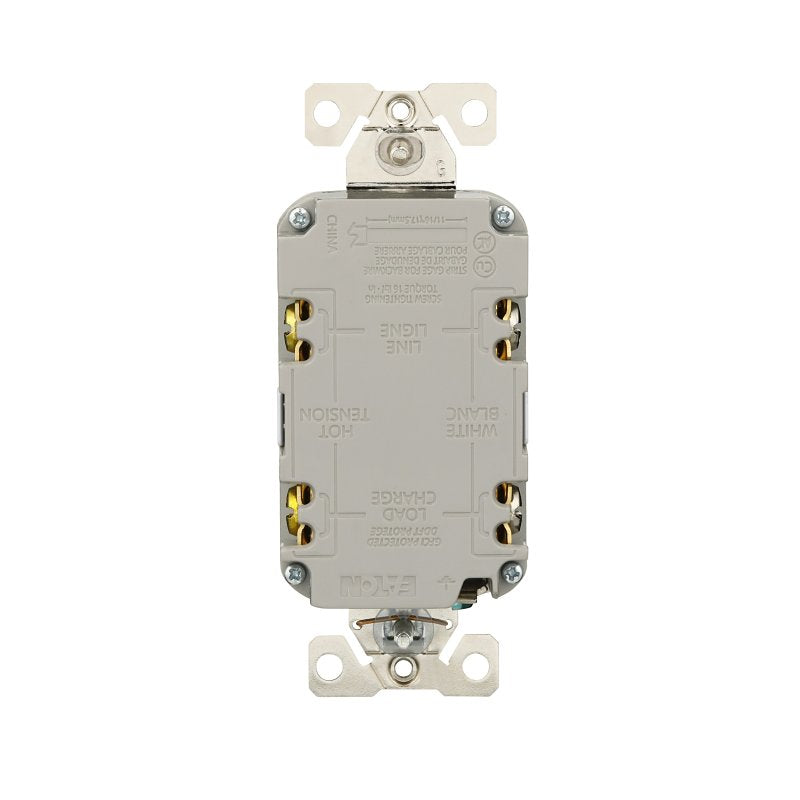 Eaton TWRGF15W Self-Test GFCI Receptacle, 125 V, 15 A, NEMA: NEMA 5-15R, Back, Side Wiring, White
