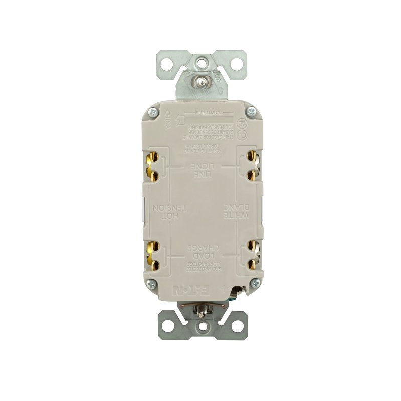 Eaton TWRGF20W Self-Test GFCI Receptacle, 125 V, 20 A, NEMA: NEMA 5-20R, Back, Side Wiring, White