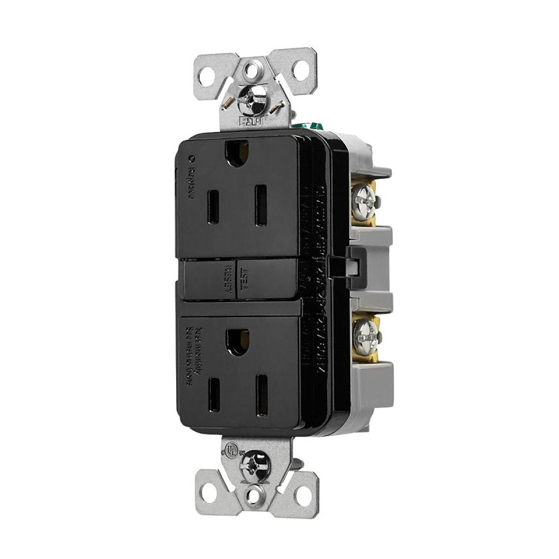 Eaton TRGF15BK Receptacle, 125 V, 15 A, NEMA: 5-15R, GFCI Socket, Back, Side Wiring, Black, Pack of 10