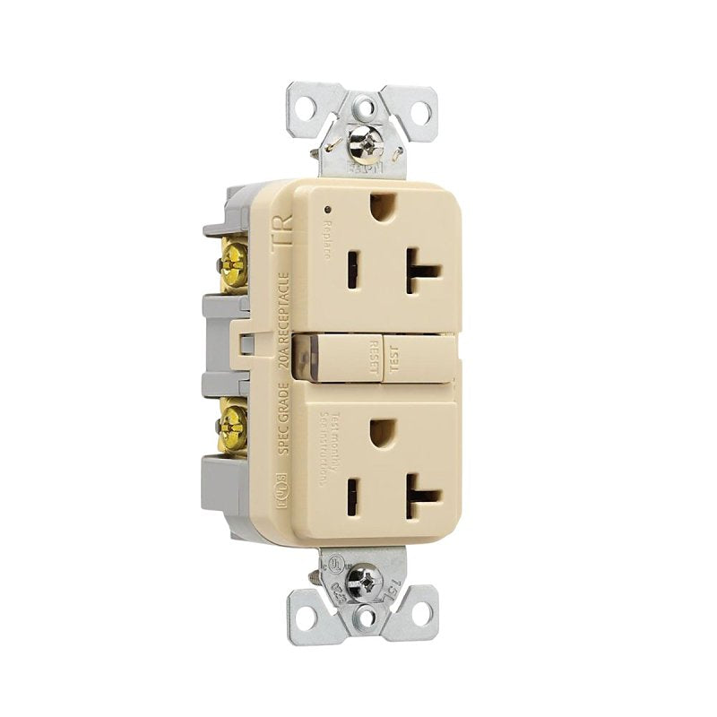 Eaton TRGF20V-BX-L Receptacle, 125 V, 20 A, NEMA: 5-20R, GFCI Socket, Back, Side Wiring, Ivory