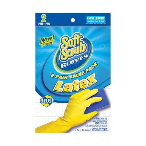 Soft Scrub Latex Cleaning Gloves L Yellow 2 pair, Pack of 6