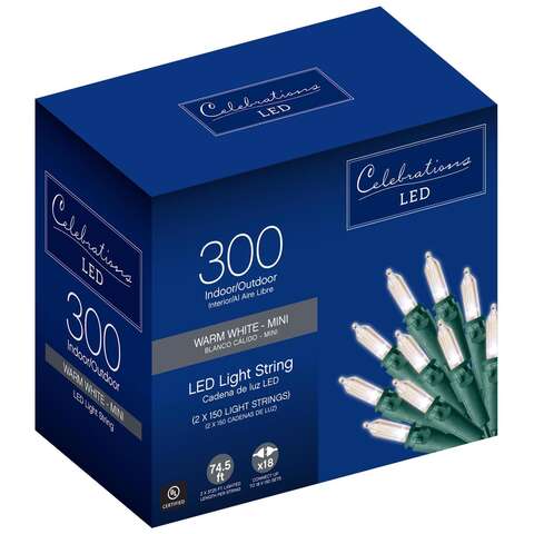 Celebrations Blue LED Mini Warm White 300 ct String Christmas Lights 74.5 ft., Pack of 4