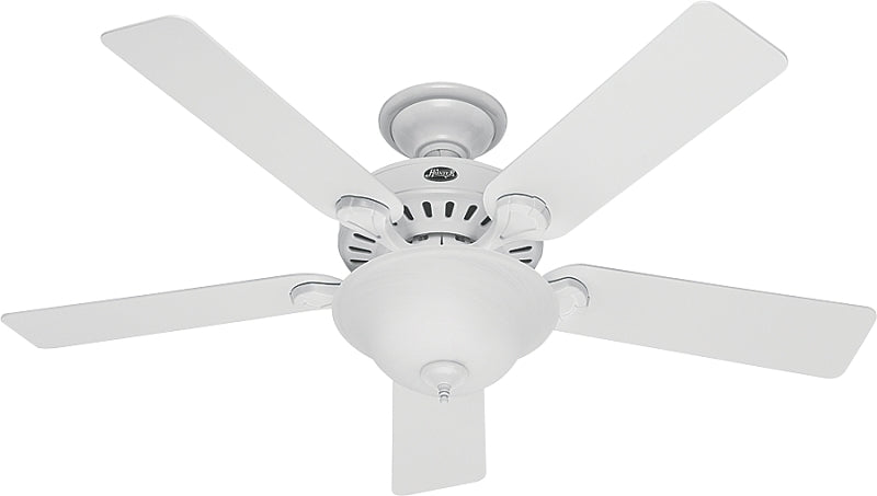 Hunter 53251/28722 Ceiling Fan, 5203 cfm Air, 5-Blade, Beech/White Blade, 52 in Sweep, 3-Speed, With Lights: Yes
