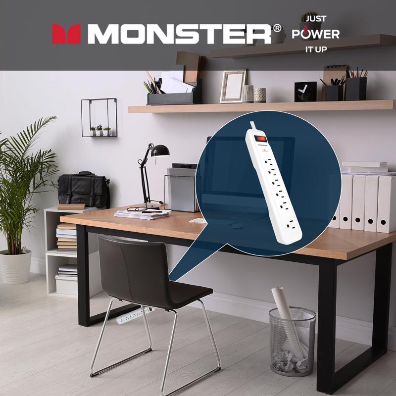 Monster Just Power It Up 15 ft. L 6 outlets Surge Protector White 1080 J