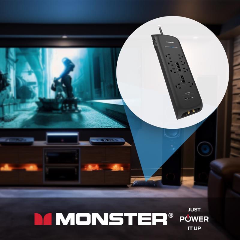 Monster Just Power It Up 6 ft. L 8 outlets Surge Protector w/USB Black 2160 J