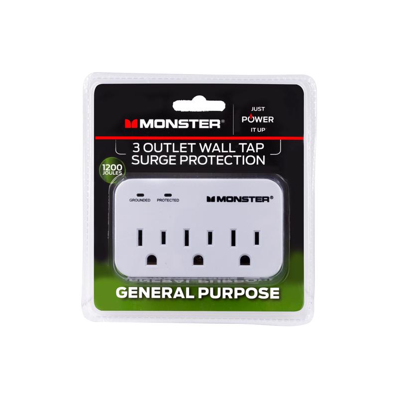 Monster Just Power It Up 0 ft. L 3 outlets Wall Tap Surge Protector White 1200 J