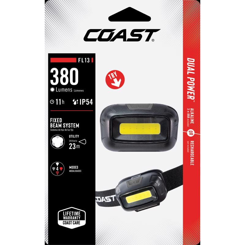 Coast FL13 380 lm Black/Red LED COB Head Lamp AAA Battery