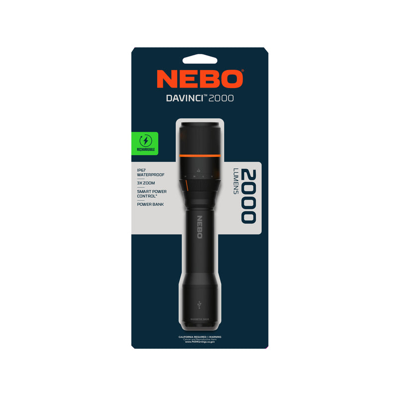 NEBO Davinci 2000 lm Black LED Rechargeable Flashlight 18650 Battery