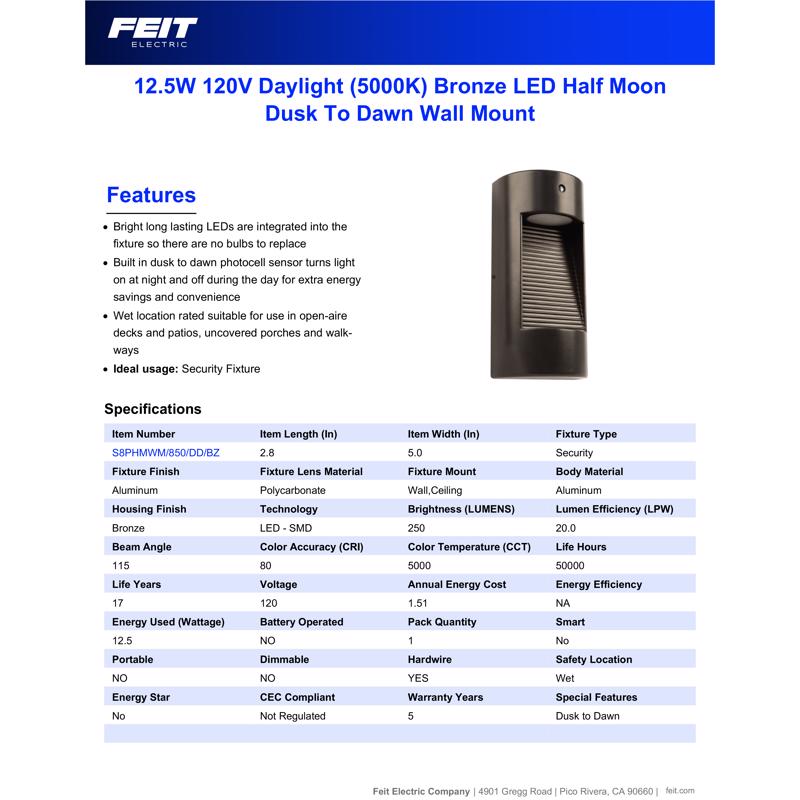 Feit LED Dusk to Dawn Hardwired LED Bronze Security Light