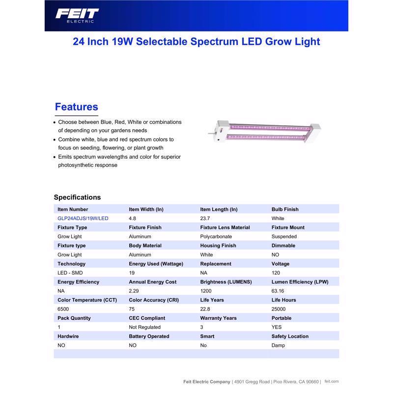 Feit Grow Fixtures LED Hydroponic Grow Light 19 W