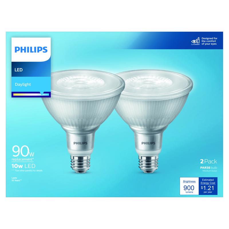 Philips PAR 38 E26 (Medium) LED Floodlight Bulb Daylight 90 Watt Equivalence 2 pk