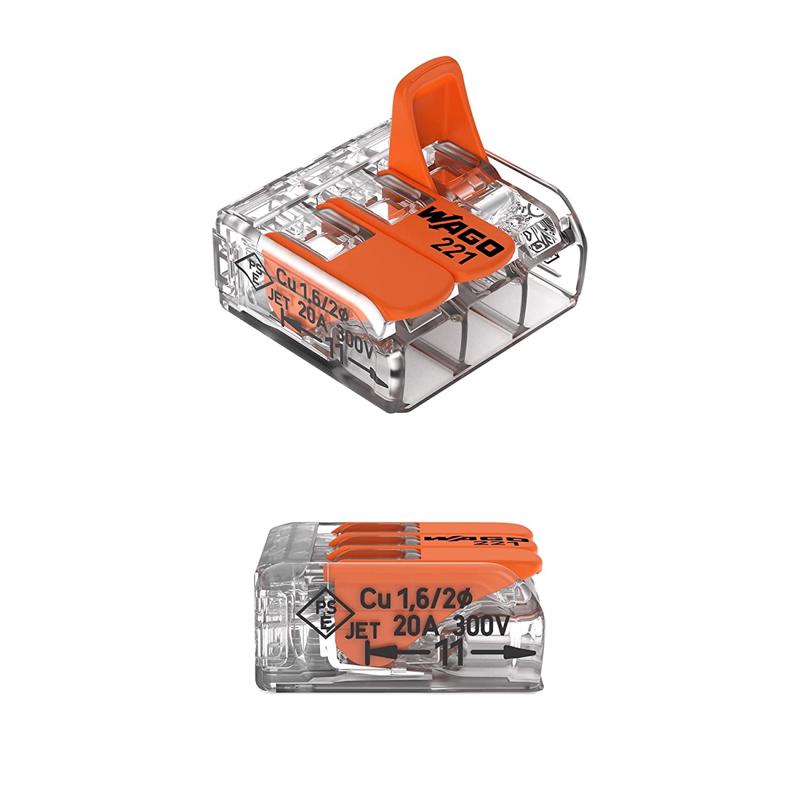 WAGO 221 Series 3 Port Lever Cable Connector 50 pk