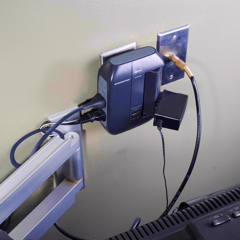 Monster Just Power it Up 0 ft. L 6 outlets Wall Tap Surge Protector w/USB Black 1200 J