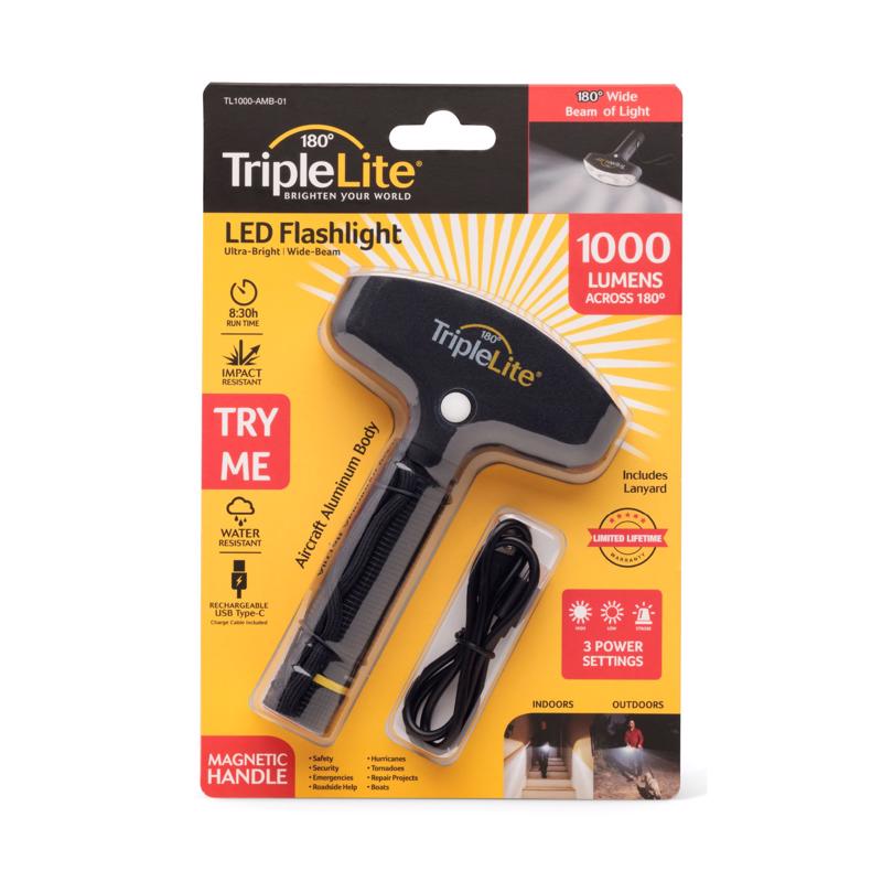TripleLite 1000 lm Black LED Rechargeable Flashlight TR 18650 Battery