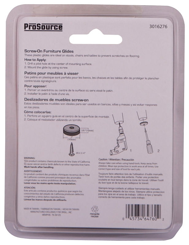 ProSource FE-S202-PS Furniture Glide, Plastic, Blue, Blue, 2 x 2 x 3/8 in Dimensions