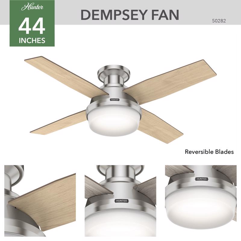 Hunter Dempsey 44 in. Brushed Nickel Silver LED Indoor Ceiling Fan