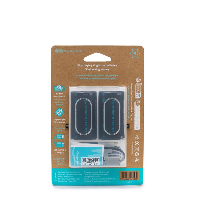 Pale Blue Earth D Lithium Batteries 2 pk Clamshell