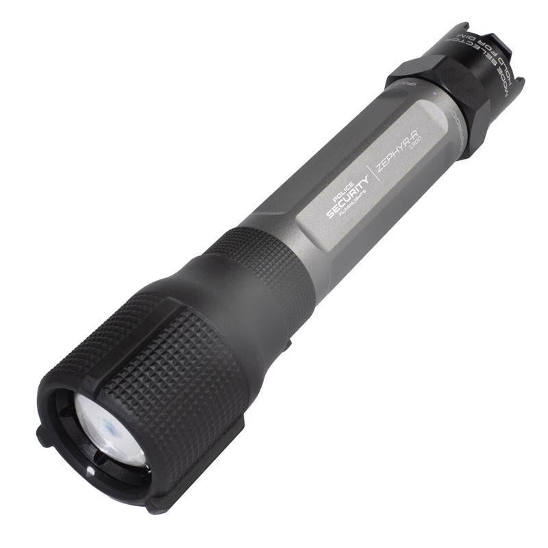 Police Security Zephyr-R Tactical 1500 lm Black/Gray LED Rechargeable Flashlight 18650 Battery