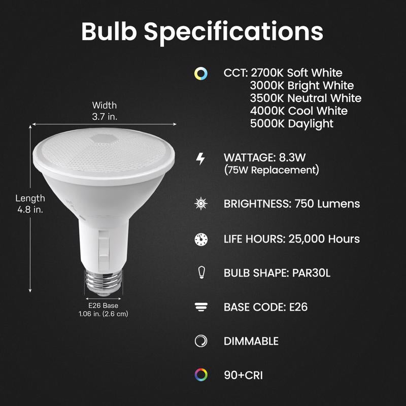 Feit PAR30 E26 (Medium) LED Bulb Adjustable White 75 Watt Equivalence 1 pk
