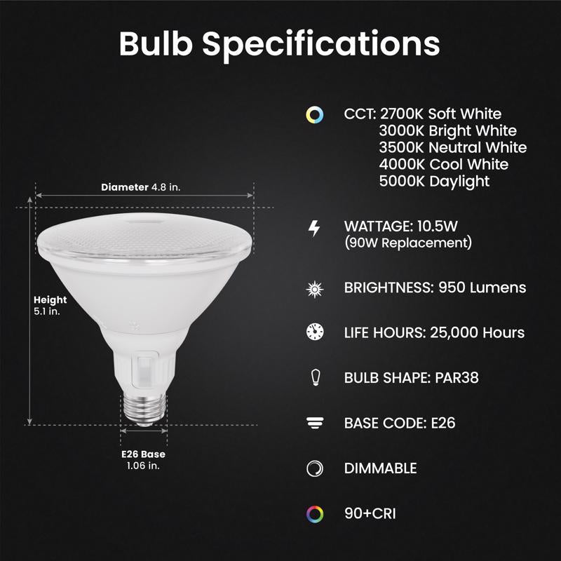 Feit PAR38 E26 (Medium) LED Bulb Adjustable White 90 Watt Equivalence 1 pk