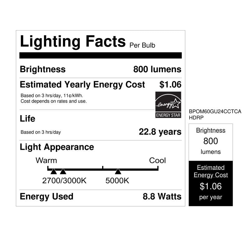 Feit A19 GU24 LED Bulb Color Changing 60 Watt Equivalence 1 pk