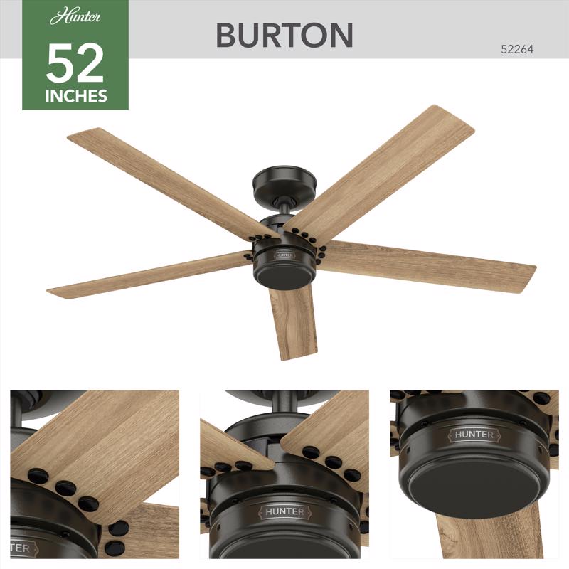 Hunter Burton 52 in. Bronze Indoor and Outdoor Ceiling Fan