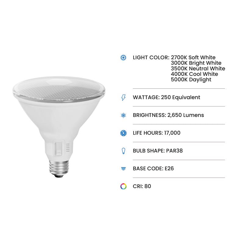 Feit PAR38 E26 (Medium) LED Bulb Adjustable White 250 Watt Equivalence 1 pk
