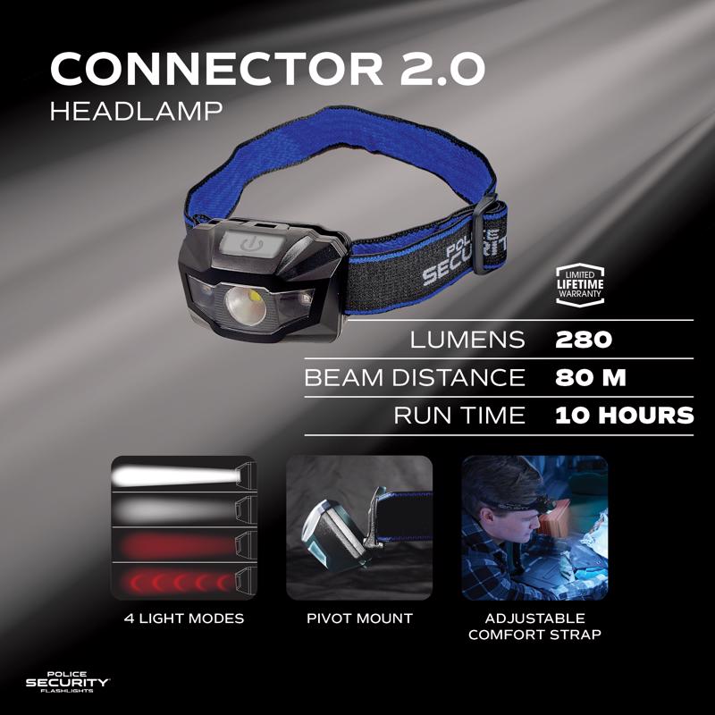 Police Security Connector 2.0 280 lm Black LED Head Lamp AAA Battery