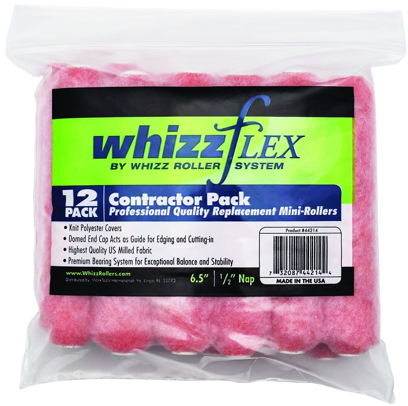 Whizz 44214 Mini Roller Cover, 1/2 in Thick Nap, 6-1/2 in L, Polyester Cover