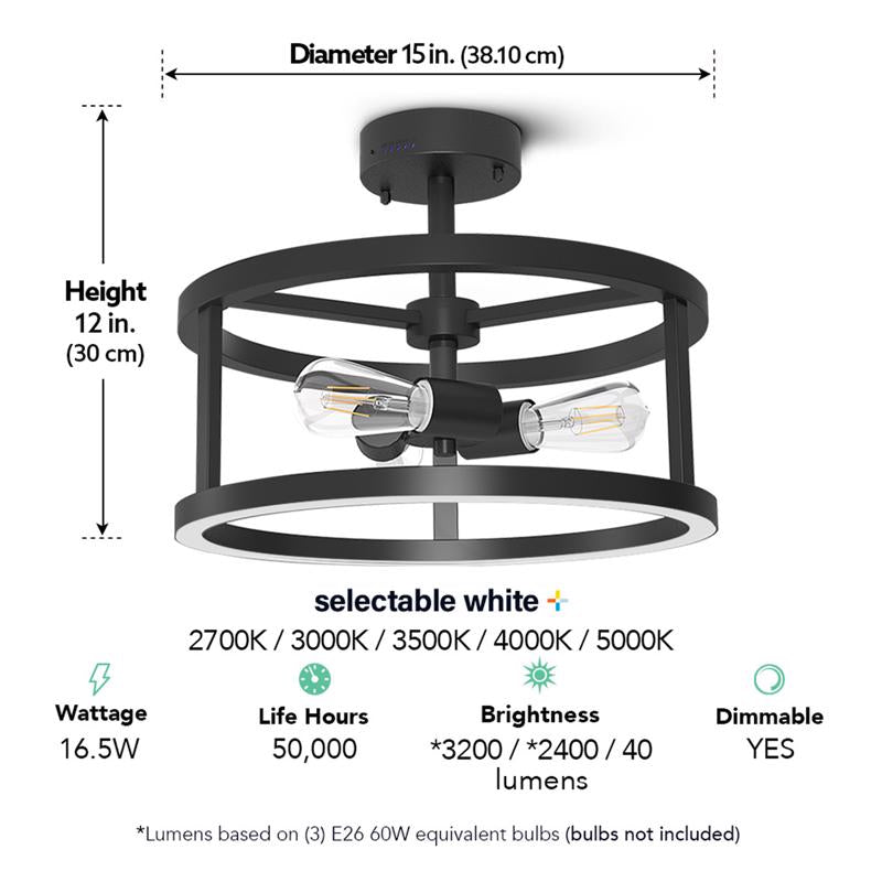 Feit 54 in. H X 15 in. W X 15 in. L Matte Black LED Ceiling Light Fixture