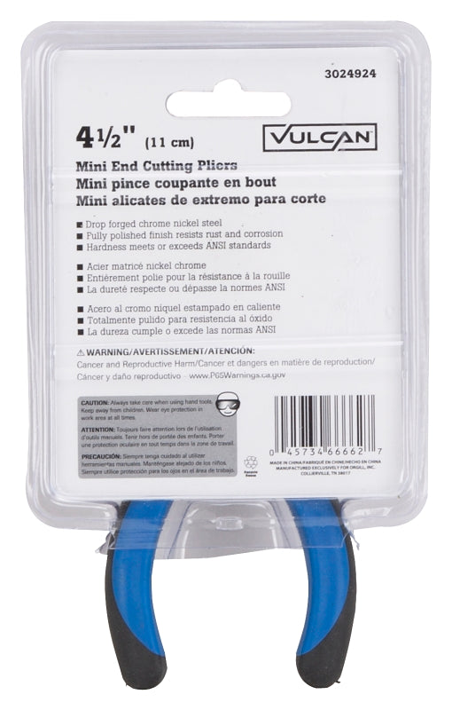 Vulcan JL-NP040 Plier Mini End Cut, 0.9 mm Cutting Capacity, Steel Jaw, 4-1/4 in OAL