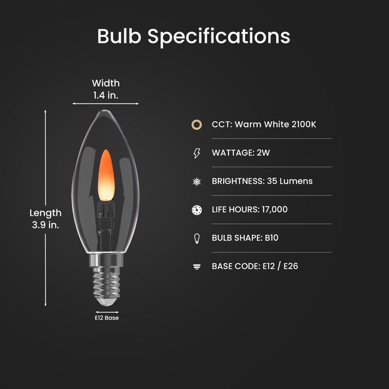 Feit B10 E12 (Candelabra) Filament LED Bulb Clear 2 Watt Equivalence 2 pk