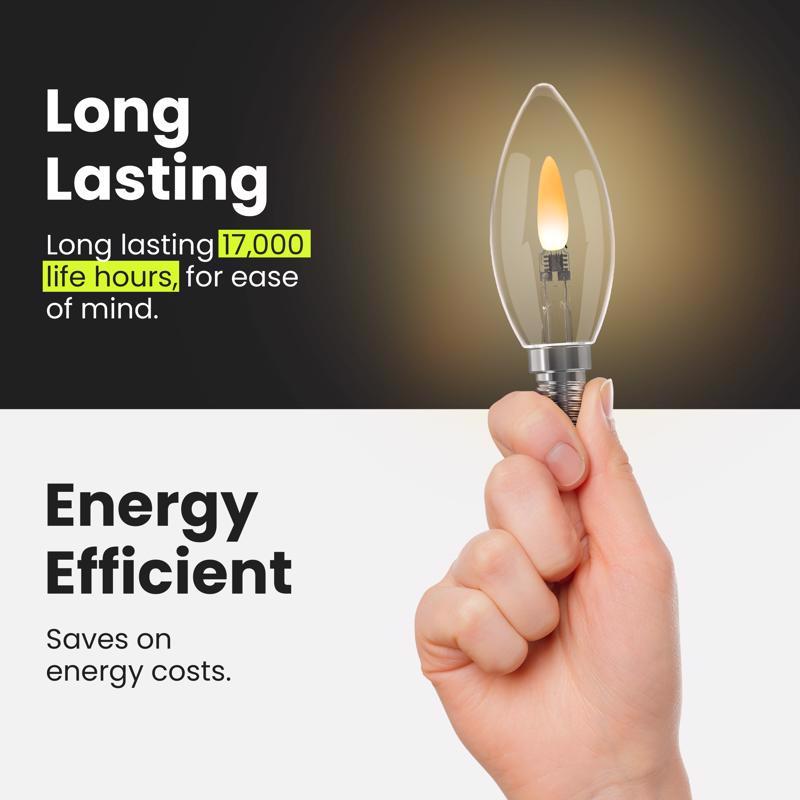 Feit B10 E12 (Candelabra) Filament LED Bulb Clear 2 Watt Equivalence 2 pk